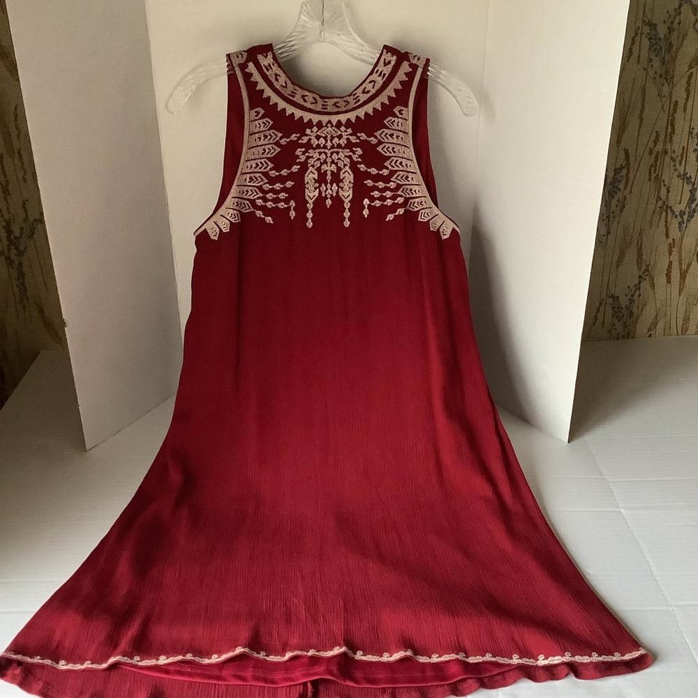 Alya Embroidered Sleeveless Short Dress Red Size Small